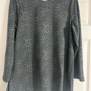 Chicos Top Womens Pullover Long Sleeve Buttons Animal Print Tunic Black L (2)